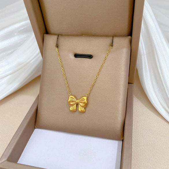 Titanium Steel Bow Necklace Geometric Cartoon Style Electroplated