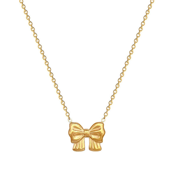 Titanium Steel Bow Necklace Geometric Cartoon Style Electroplated