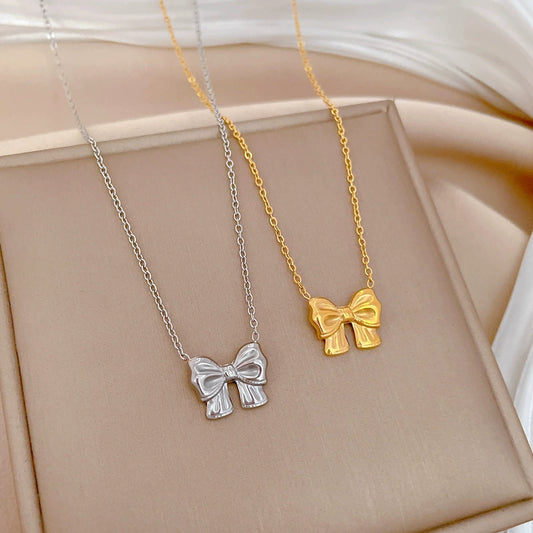 Stainless Steel Bow Necklace Geometric Cartoon Style Electroplated