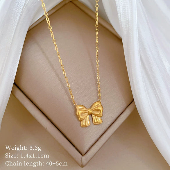Titanium Steel Bow Necklace Geometric Cartoon Style Electroplated