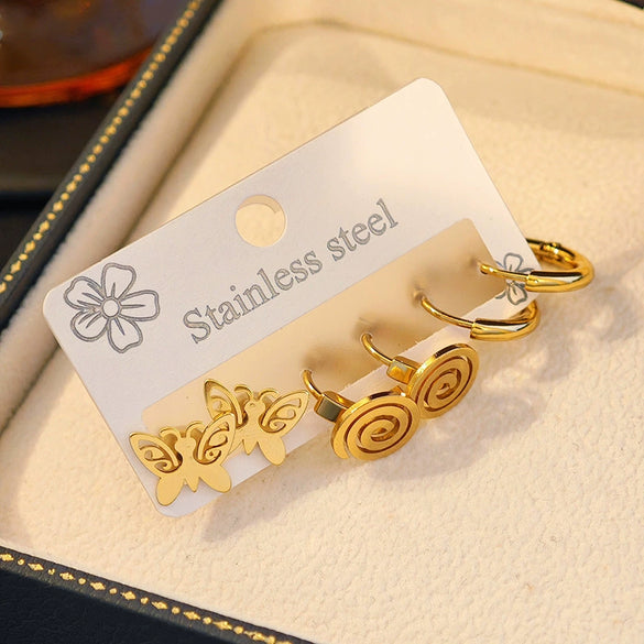Titanium Steel Bow Pattern Electroplated Butterfly Stud Earrings For Women