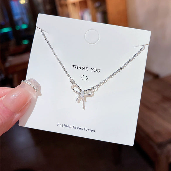 Titanium Steel Bow Pendant Clavicle Chain Jewelry