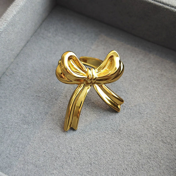 Titanium Steel Bow Ribbon Ring For Women With Electroplating And Unique Design