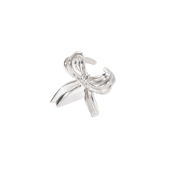 Titanium Steel Bow Ribbon Ring For Women With Electroplating And Unique Design