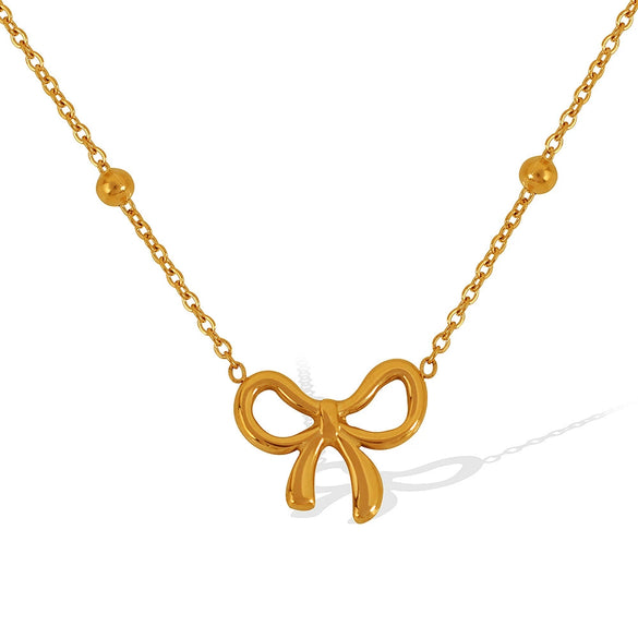 316L Stainless Steel Bow Round Bead Light Luxury Necklace Bracelet Electroplated Women's Accessories