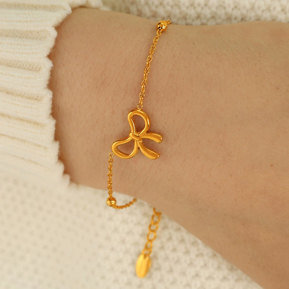 316L Stainless Steel Bow Round Bead Light Luxury Necklace Bracelet Electroplated Women's Accessories
