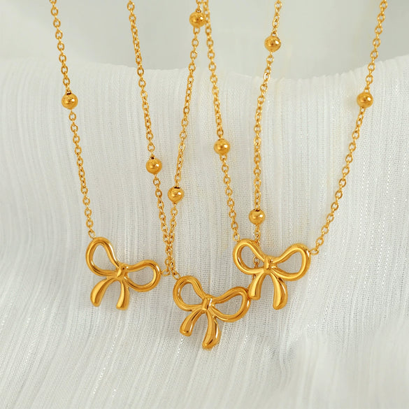 316L Stainless Steel Bow Round Bead Light Luxury Necklace Bracelet Electroplated Women's Accessories