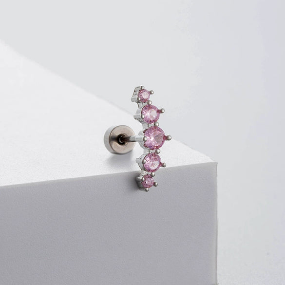 Titanium Steel Bow Shape Pink Zircon Fairy Style Women's Ear Nail