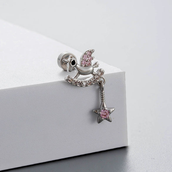 Titanium Steel Bow Shape Pink Zircon Fairy Style Women's Ear Nail
