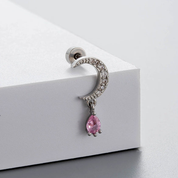 Titanium Steel Bow Shape Pink Zircon Fairy Style Women's Ear Nail