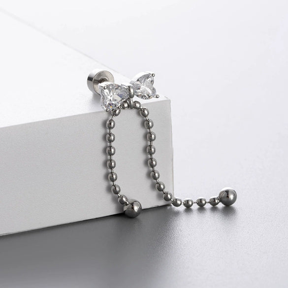 Titanium Steel Bow Shape Women's Zirconia Earrings