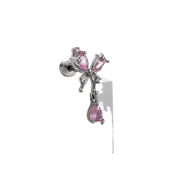 Titanium Steel Bow Shape Women's Zirconia Earrings