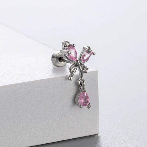 Titanium Steel Bow Shape Women's Zirconia Earrings