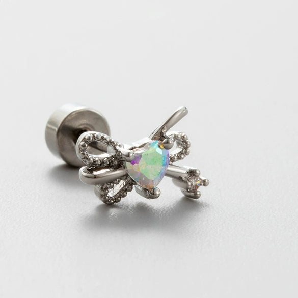 Titanium Steel Bow Shape Zircon Earrings For Women
