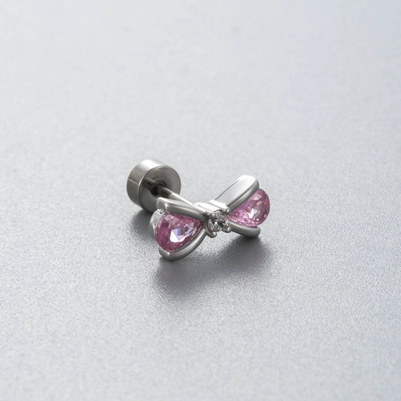 Titanium Steel Bow Shape Zirconia Inlaid Women's Convertible Ear Nail Earrings