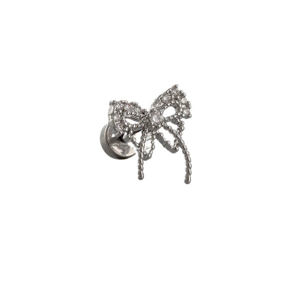 Titanium Steel Bow Shape Zirconia Inlaid Women's Convertible Ear Nail Earrings
