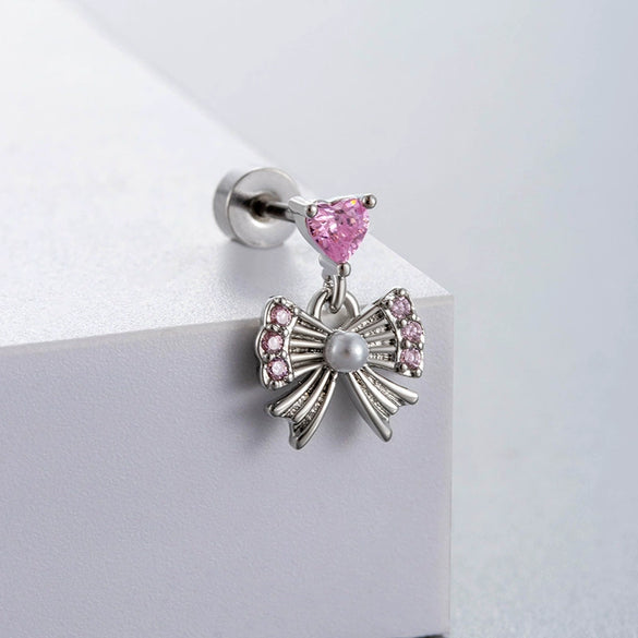 Titanium Steel Bow Zircon Earrings