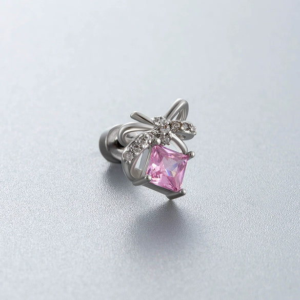 Titanium Steel Bow Zircon Earrings