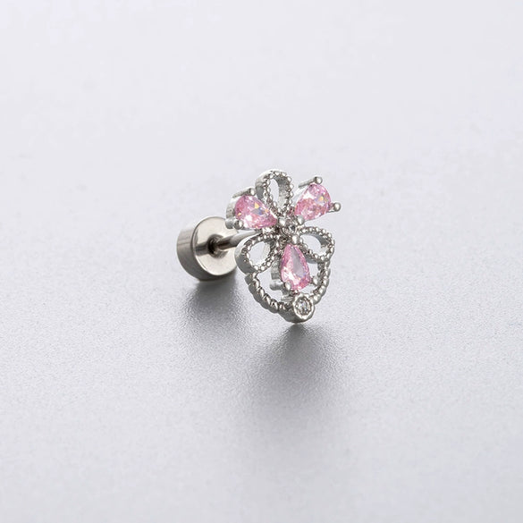Titanium Steel Bow Zircon Earrings