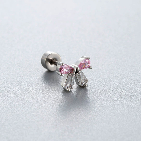 Titanium Steel Bow Zircon Earrings