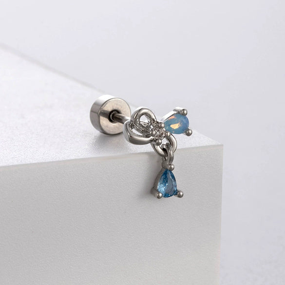 Titanium Steel Bowknot Earrings With Zirconia Inlay