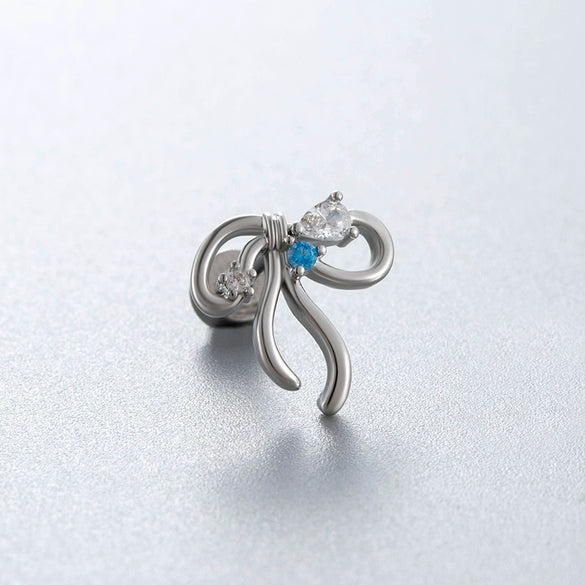 Titanium Steel Bowknot Earrings With Zirconia Inlay