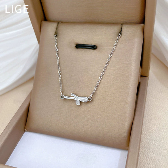 Titanium Steel Bowtie Geometric Style Electroplating Unisex Necklace