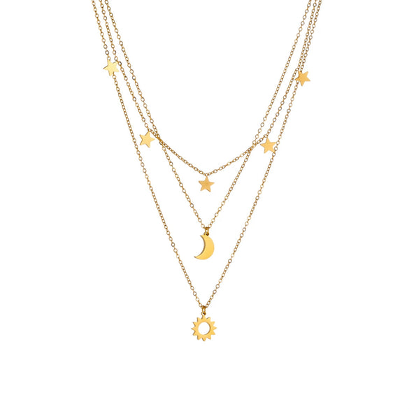 Titanium Steel Box Chain Clavicle Chain With Geometric Moon Star Design