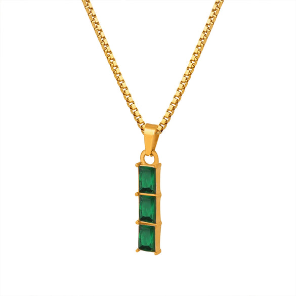 316L Stainless Steel Box Chain Crystal Pendant Goldplated Women's Jewelry With Geometric Style