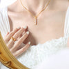 316L Stainless Steel Box Chain Crystal Pendant Goldplated Women's Jewelry With Geometric Style