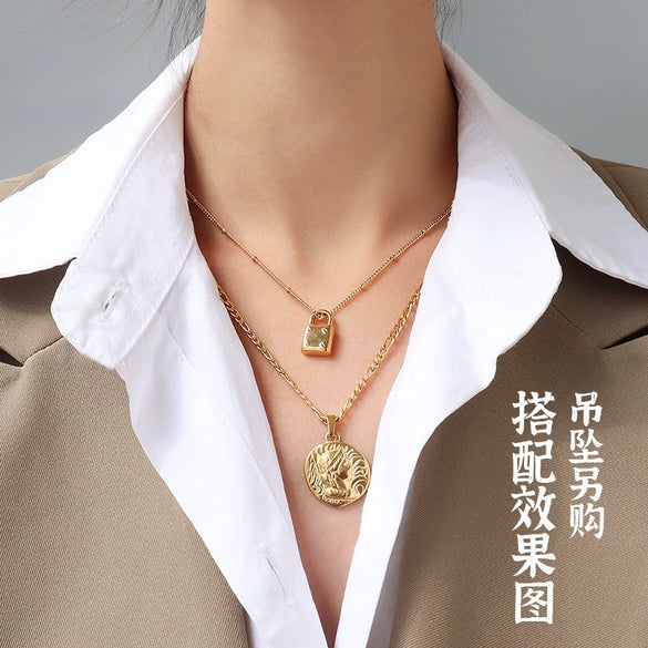 Titanium Steel Box Chain Wave Pattern Unisex Clavicle Necklace