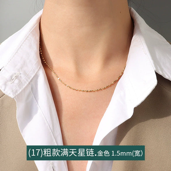 Titanium Steel Box Chain Wave Pattern Unisex Clavicle Necklace