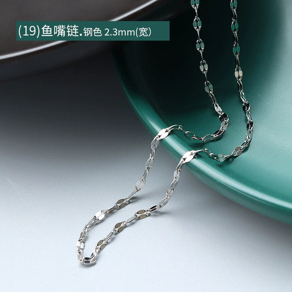 Titanium Steel Box Chain Wave Pattern Unisex Clavicle Necklace