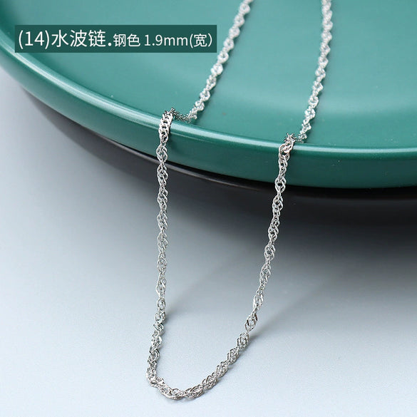 Titanium Steel Box Chain Wave Pattern Unisex Clavicle Necklace