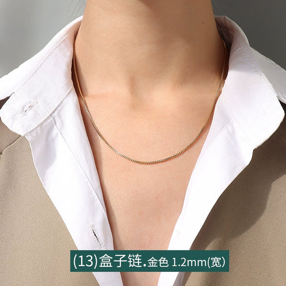 Titanium Steel Box Chain Wave Pattern Unisex Clavicle Necklace