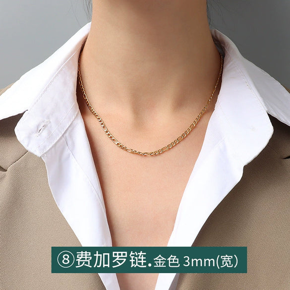 Titanium Steel Box Chain Wave Pattern Unisex Clavicle Necklace