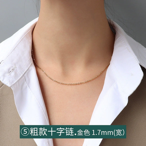 Titanium Steel Box Chain Wave Pattern Unisex Clavicle Necklace