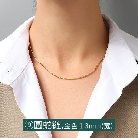 Titanium Steel Box Chain Wave Pattern Unisex Clavicle Necklace
