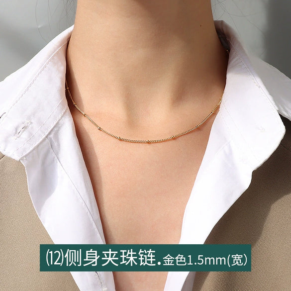 Titanium Steel Box Chain Wave Pattern Unisex Clavicle Necklace