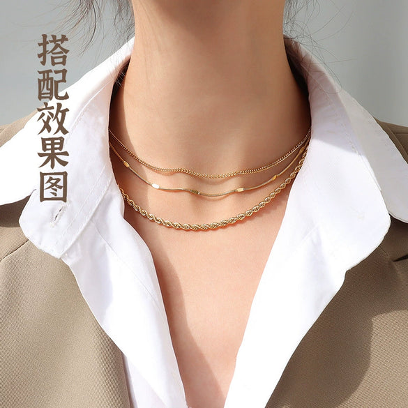 Titanium Steel Box Chain Wave Pattern Unisex Clavicle Necklace