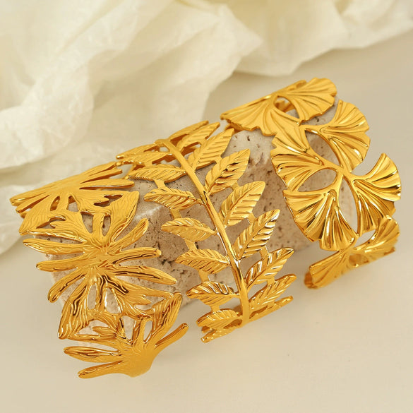 316L Stainless Steel Bracelet Butterfly Leaf Hollow Style For Women With Electroplating