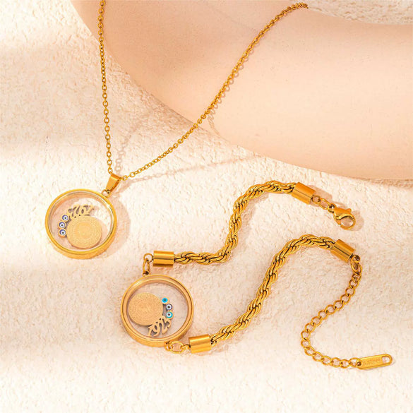 Titanium Steel Bracelet Goldplated With Letters Numbers Text Pattern Round Plate Design