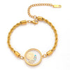 Titanium Steel Bracelet Goldplated With Letters Numbers Text Pattern Round Plate Design