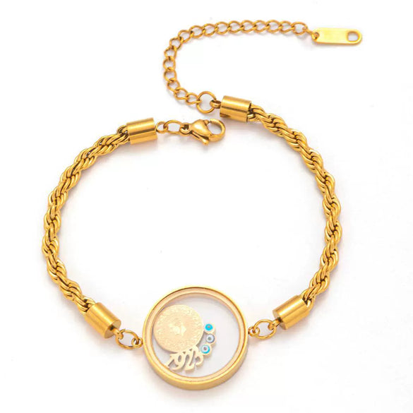 Titanium Steel Bracelet Goldplated With Letters Numbers Text Pattern Round Plate Design