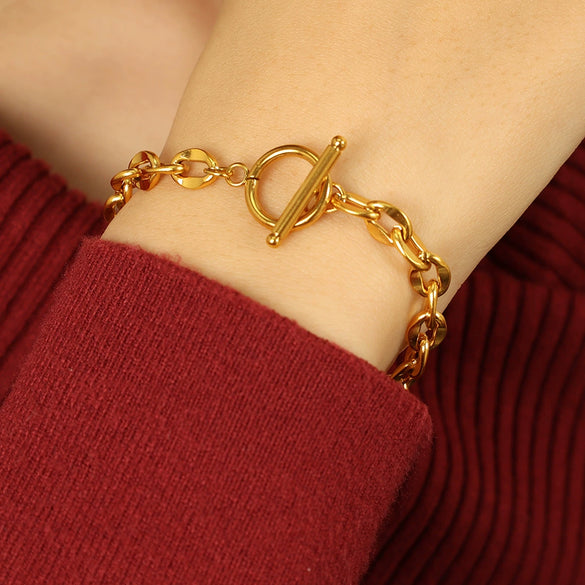 316L Stainless Steel Bracelet Jewelry Ins Style Geometric Cross Oshaped Ot Buckle Electroplated Unisex Allmatch Couple Jewelry