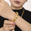 Titanium Steel Bracelet With Clover Zircon Czech Glass Flower Buckle And Gear Design 18K Gold Plated