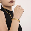 Titanium Steel Bracelet With Clover Zircon Czech Glass Flower Buckle And Gear Design 18K Gold Plated