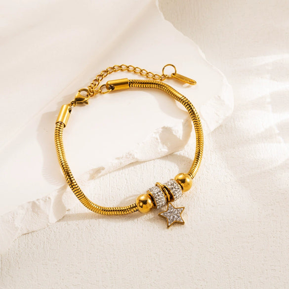 Titanium Steel Bracelet With Diamond Love Fivepointed Star Butterfly And Heart Geometric Patterns For Couples