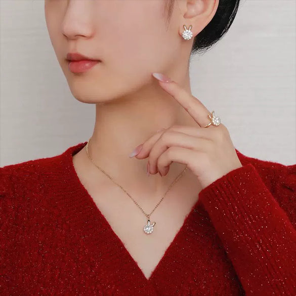 Titanium Steel Bunny Rotating Women's Cartoon Style Electroplated Chinese Zodiac Birth Year Clavicle Necklace