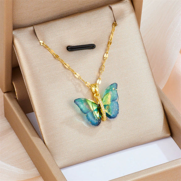 Titanium Steel Butterfly Clavicle Chain For Women With Geometric Design